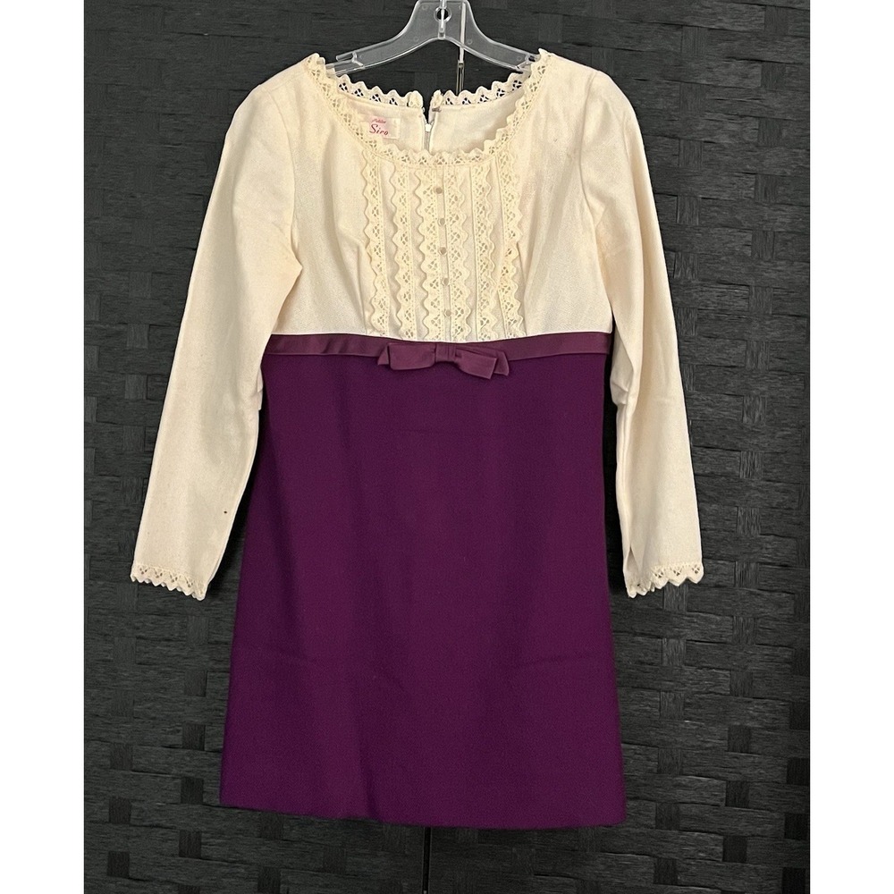 Vintage 1960s Secretary Dress Petites by Siro Sz 13 Cream Burgundy Good Vtg Cond